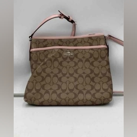 Coach Signature Monogram Tan Pink Crossbody File Bag Purse - Picture 3 of 3